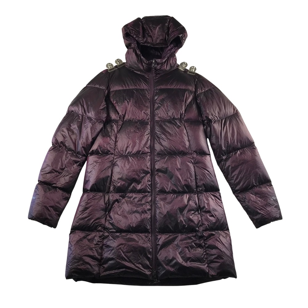 Eddie Bauer Womens 650 Down Puffer Parka Jacket Purple Hooded Medium